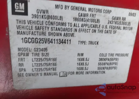 2004 Chevrolet Express z USA, uszkodzony, nr VIN 1GCGG25V641134411